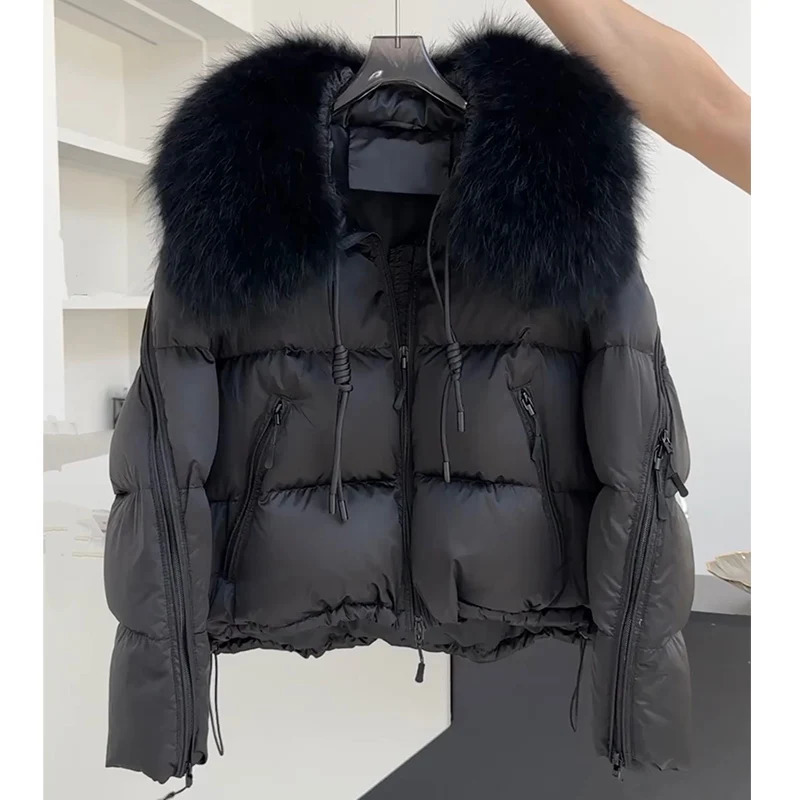 2025 Fashion Winter Women Goose Down Jacket Natural Raccoon Fur Collar Coats Parka Puffer Jackets Outwear Coats 251024