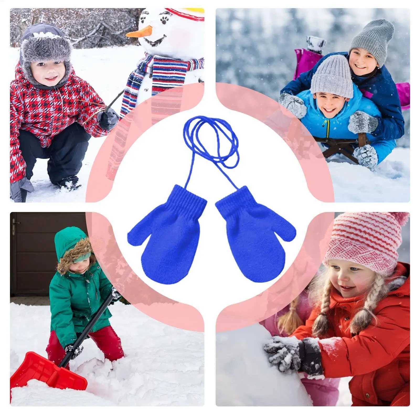 Kids Ski Gloves Knitted Snow Gloves with String Comfortable Warm Mittens Cute Kids Winter Accessories for Skiing Skating Y251024