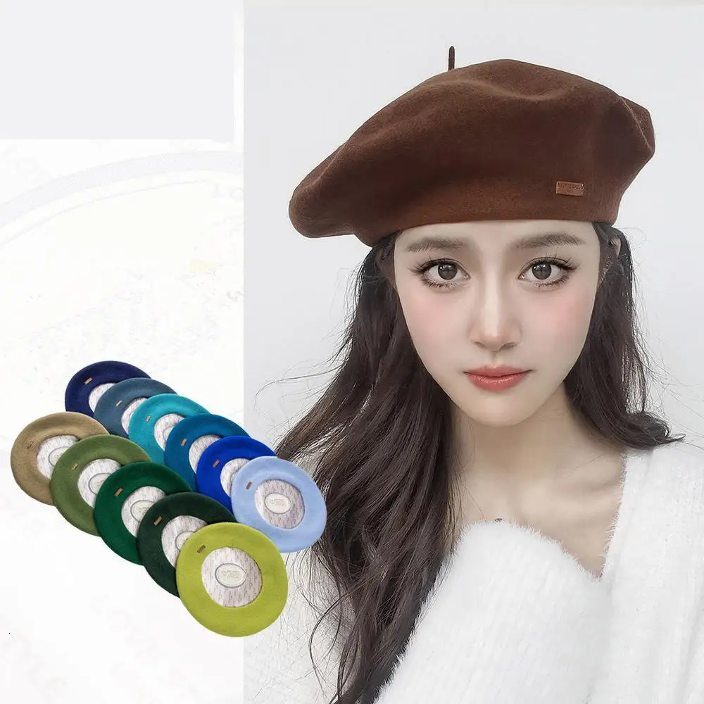 Wool Beret Women Winter Hat Fashion Casual Leather Embroidery Lining Plus L Size Painter Cap Female Keep Warm Beanies 251023