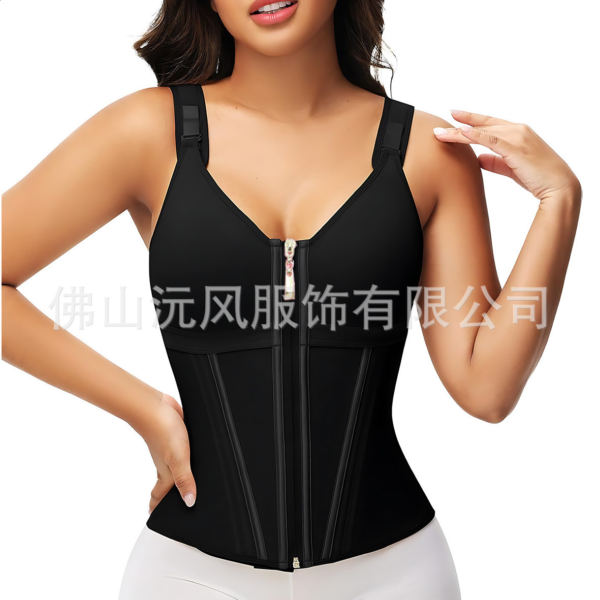 Mesh Reinforced 15Bone Waist and Abdomen Shaping Bodysuit with Buttoned Bra Integrated Body Shaping Vest Top 251017