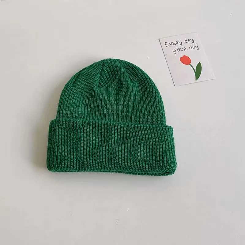 Childrens woolen hat spring and autumn knitted pullover hat boys and girls warm fashion solid colour earmuff baby winterL251024