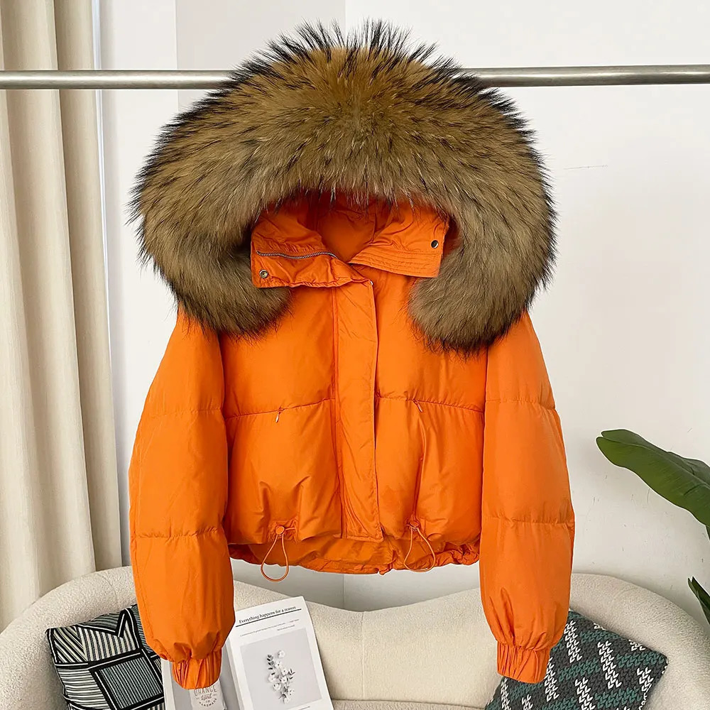 WHOLESALE Winter Women Real Natural Fox Fur Collar Thick Warm Short Jacket Casual White Duck Down Hooded Outwears Streetwears 251024