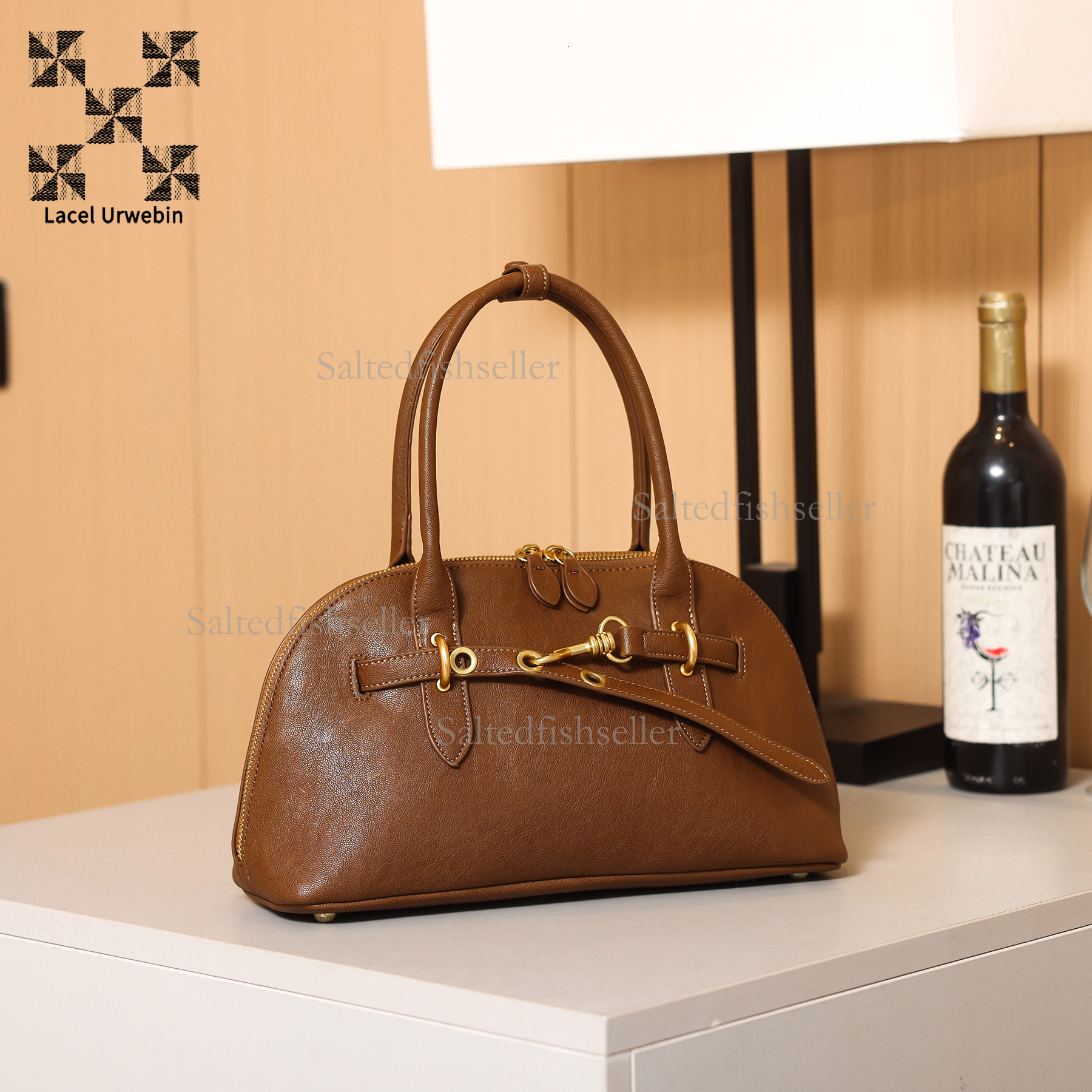Lacel Urwebin Autumn New Minimalist Women's Handbag Designer Luxurious Fashion Versatile Shell Bag Large Capacity Splicing Solid Color Shoulder C