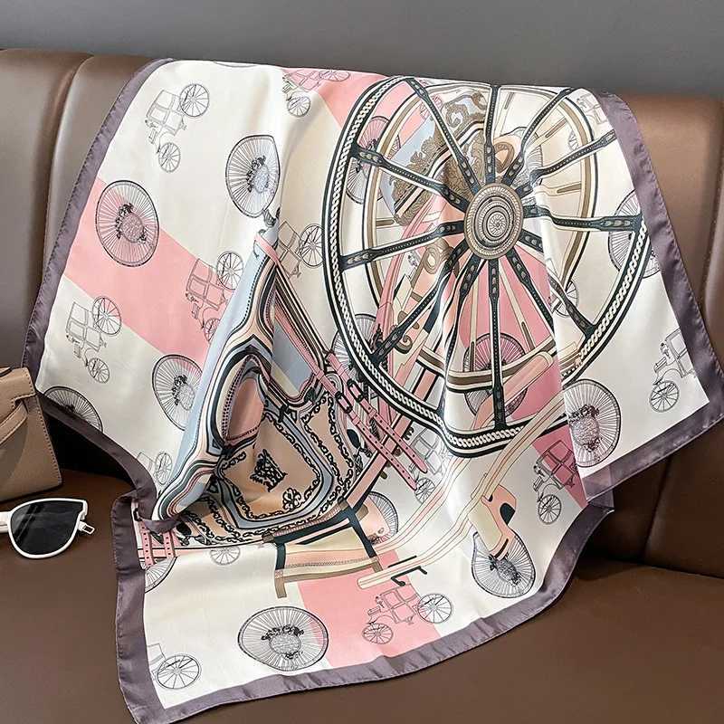 Luxury Design Carriage Print Silk Square Scarf for Wen Fashion Skinny Neck Tie Soft Satin Hijab Fem Neckerchief Hair Scarf Y251024
