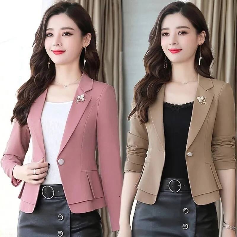 Spring Autumn Jackets 2024New Solid Fashion Slim Office Short Women Elegant Single Button Formal Blazer Coat dongdumaoyi