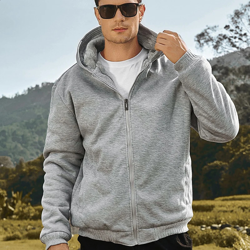 Winter Warm Sherpa Lined Coat for Men Heavyweight Plush Fleece Jackets Outwear Long Sleeve Zip Up Hoodie Sweatshirt Tops Outfits 251023