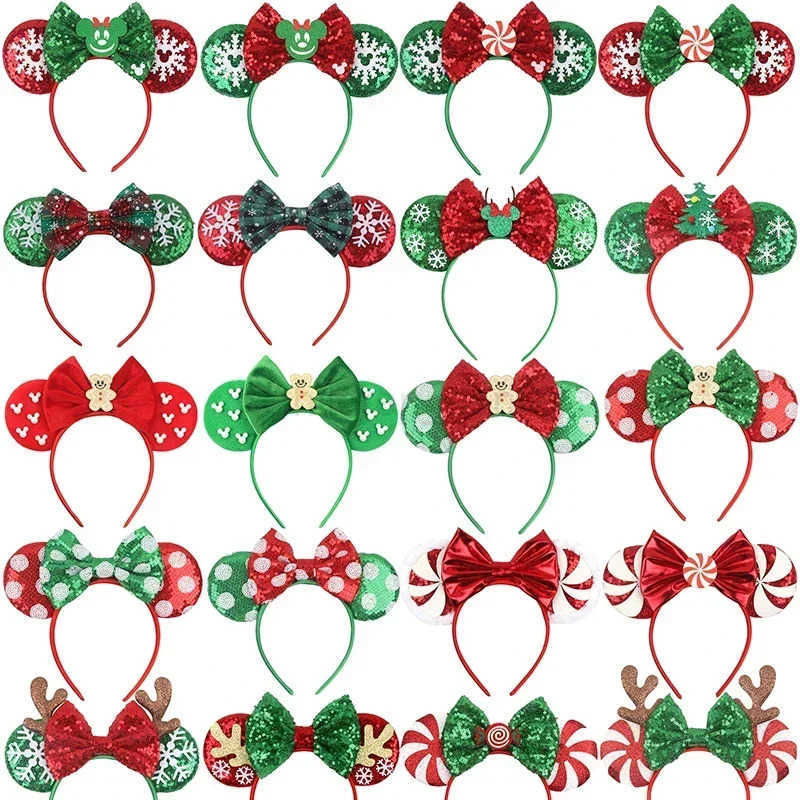 Disney Mickey Mouse Christmas Ear Headband - Elk Hairbands with Pearl Minnie Bow for Children & Adults