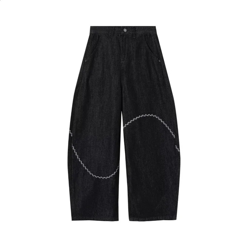 Mens Autumn Winter Korean Jeans Flared Slimming Black Embroidered Solid Denim Wide Leg Trendy n Pant Versatile 251018