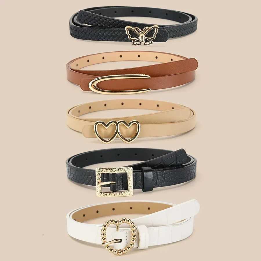 5pcsset New Trendy Buckle Belts Vintage Solid Color PU Leather Belt Casual Jeans Pants Belt For Women W251024