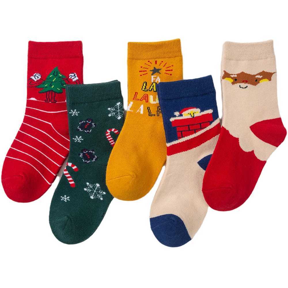 5Pairslot Kids Socks Autumn Winter Socks Children Cotton Christmas Socks For Students Girls Boys Cartoon Cute Warm Socks J251024