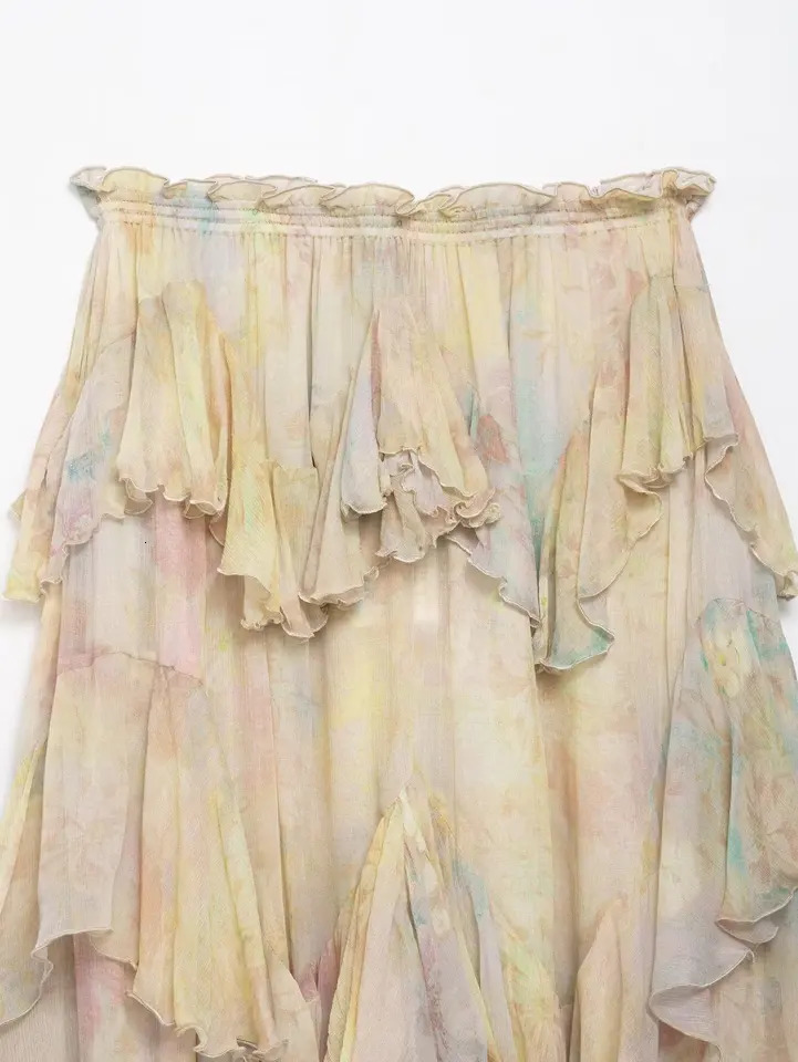 KONDALA Vintage Flower Print Long Skirts High Waist Ruffles Chiffon Fashion Autumn Boho Holiday Party 251017
