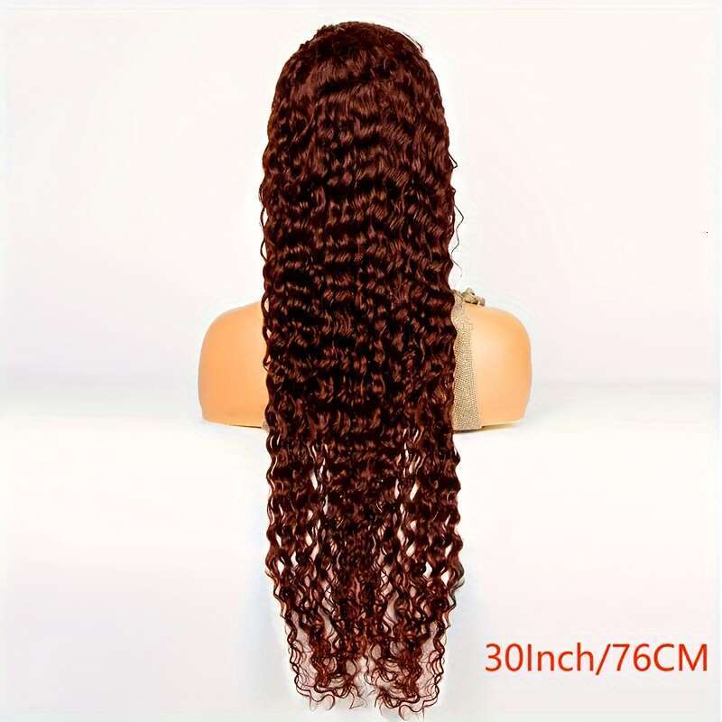 Women'S Brazilian Human Hair Glueless Wig HD Deep Wave 180% Density Red Natural Brown Base with Blonde Highlights, 5x5 Lace Front Closure, Comfor