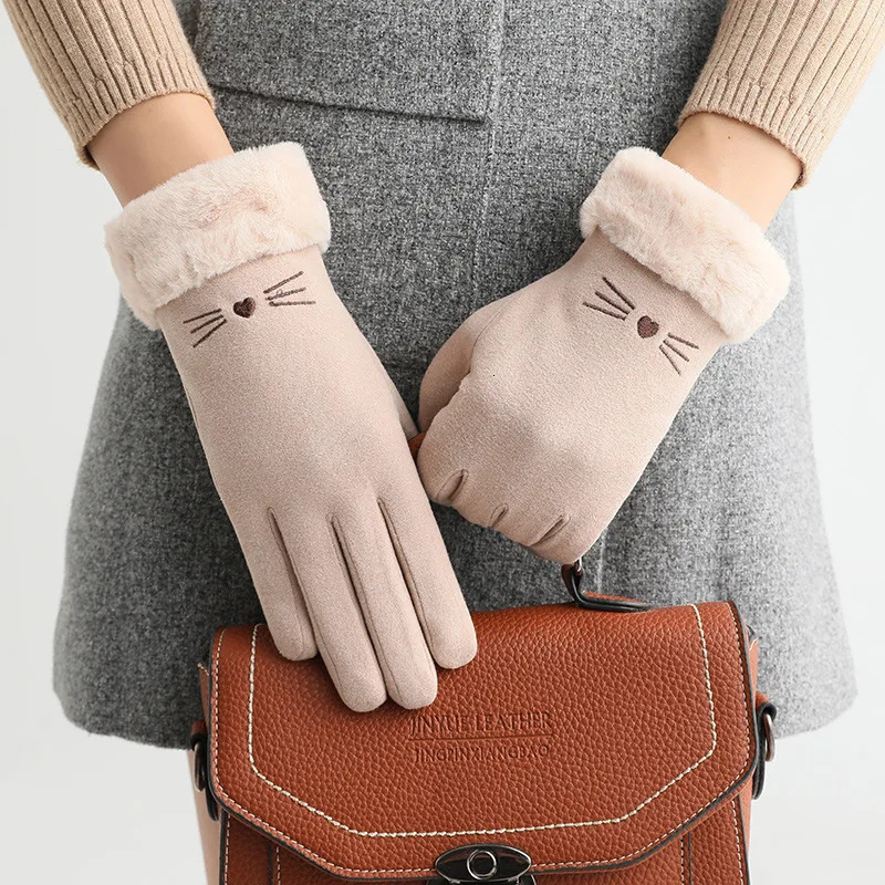 Suede Fleece Gloves for Women Thermal Winter Riding Gloves with Touchscreen Korean Style AntiCold Youthful Finger Gloves 251023