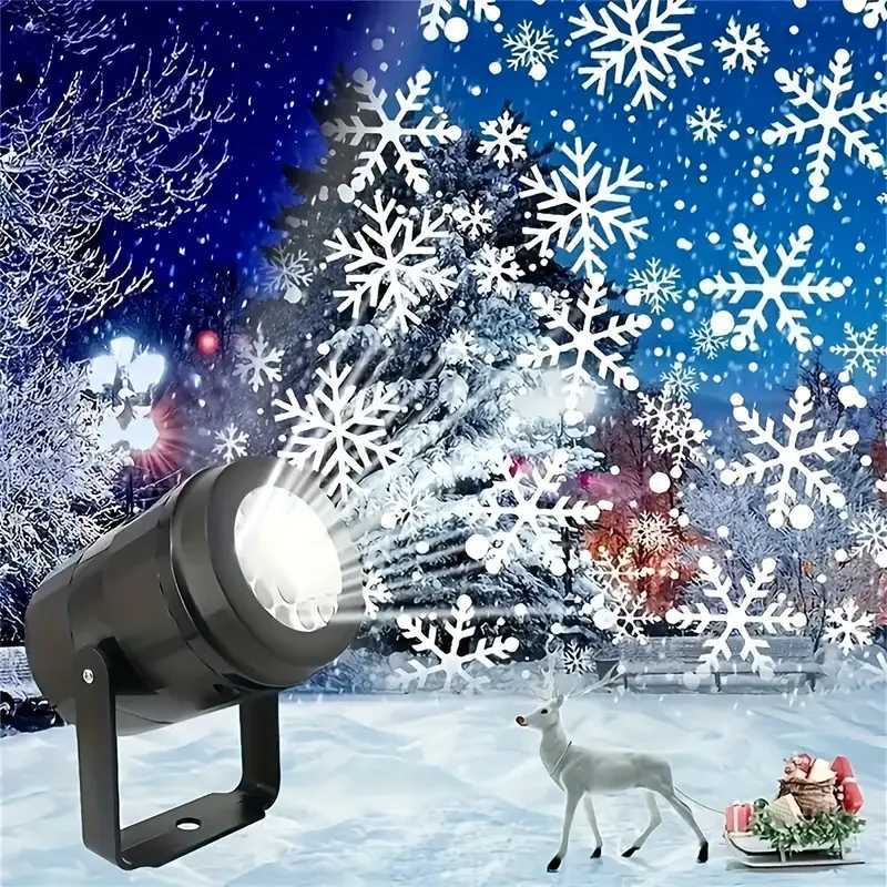 USB Powered Snowflake Projector Light White Snow Pattern Rotating LED Stage Lamp for Holiday Party Christmas Decor New Year Gift C251024