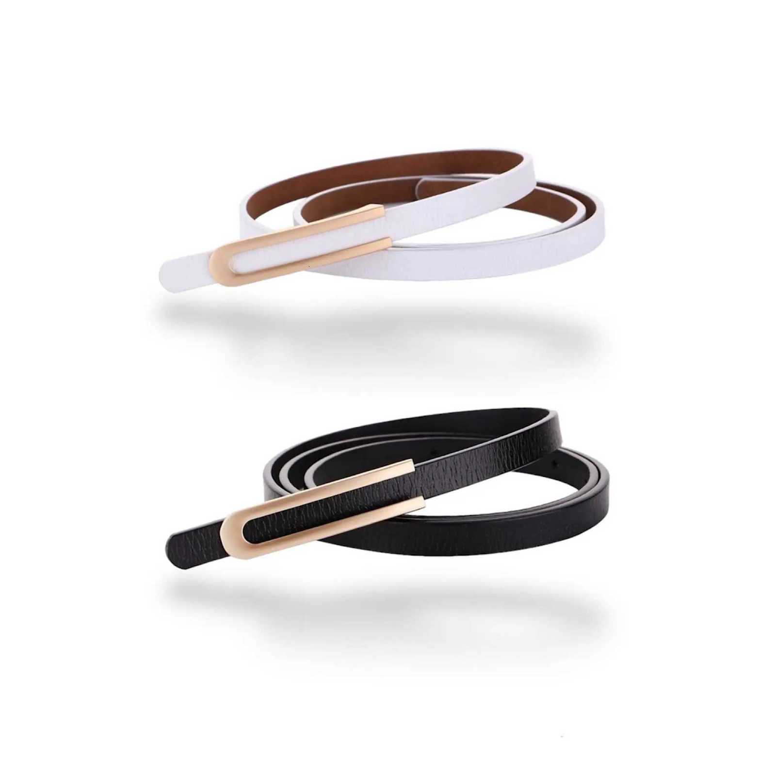 Womens Fashion Elegant Skinny Slim Genuine Leather Belts Waistband Thin Waist Belt With Gold Color Alloy Buckle W251024