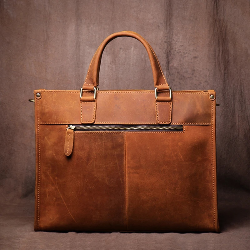 GURO Higher Quality Executive Briefcase Mens Genuine Leather Handbag 14 Laptop Crossbody Vintage Shoulder Bag 251018