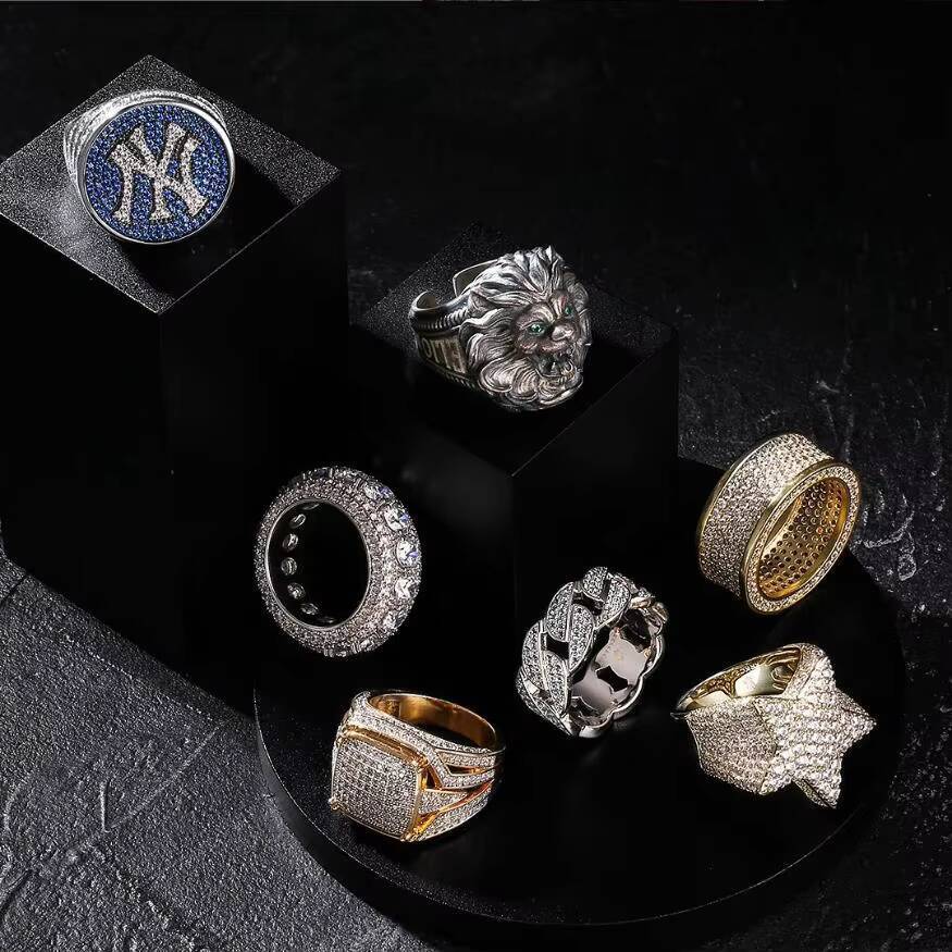 Rapper Moissanite Ring Men One Eye Hip Hop Pass Diamond Tester 925 Sterling Silver Vvs Moissanite Ring