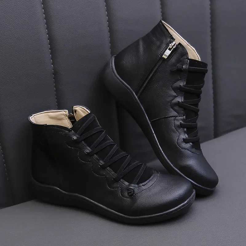 New Womens Winter Snow Boots Spring Flats Retro Ankle Boots Leisure Lace Up Women Fur Short Boots for Women 2025 Bota Feminina W251024