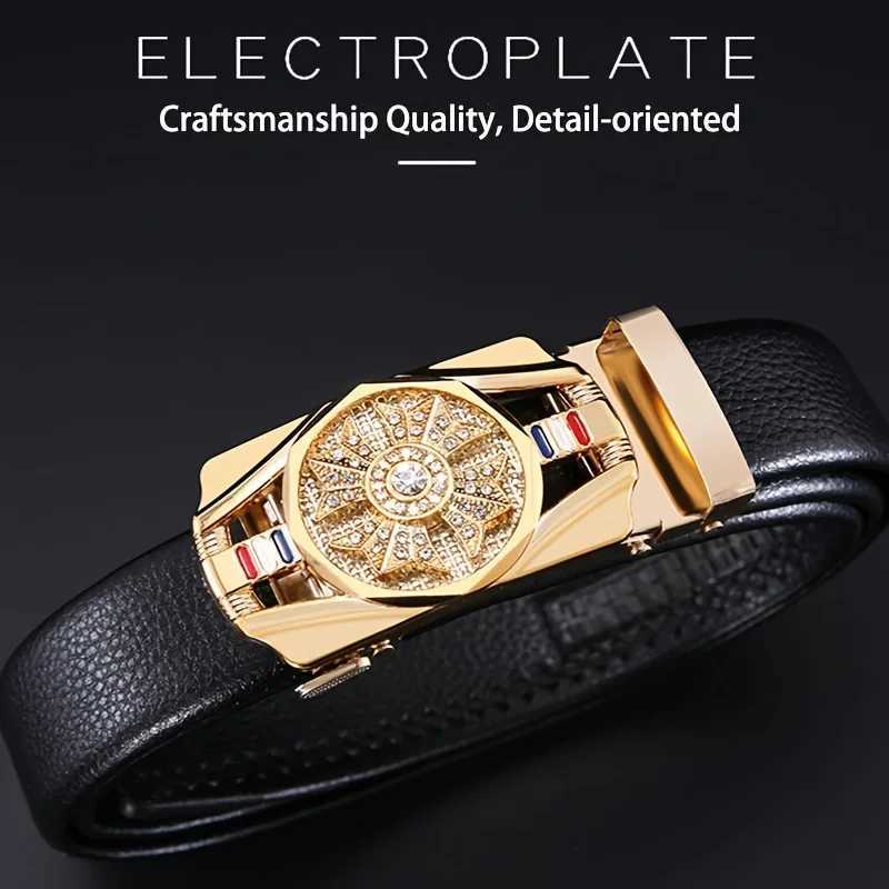Mens automatic buckle belt rotating buckle head belt formal casual versatile wear highquality material luxury mens belt W251024