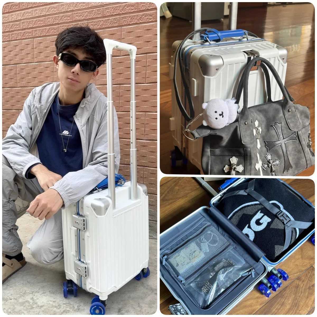 14inch Mini Carryon Suitcase Boarding Lightweight Rolling Luggage for Children Travel Trolley Case with Colorful Wheel TSA LockW251024