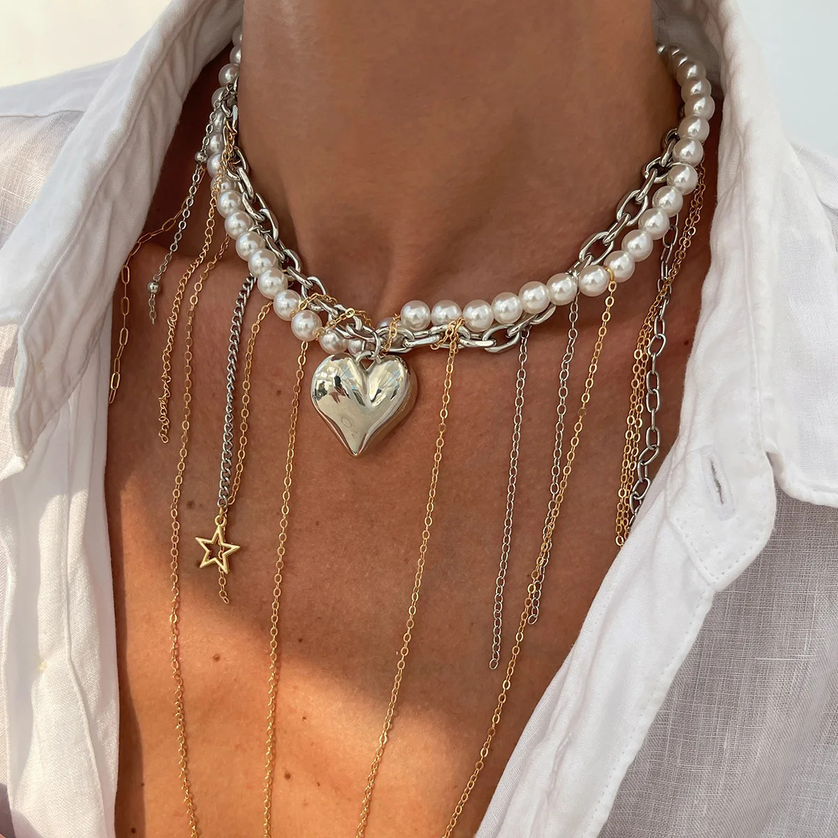 Irregular Beads Choker Necklace for Women Fashion Elegant Bracelets Black Heart Pendant Necklaces Wedding Party Jewelry Gift 251016