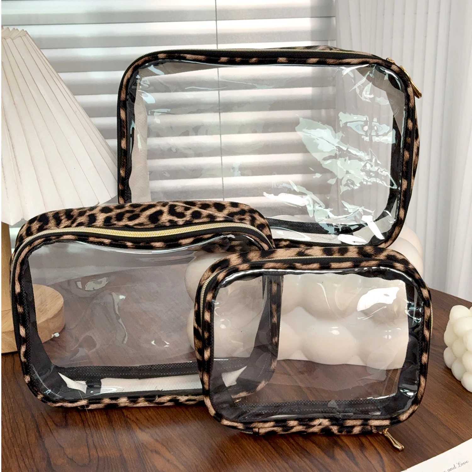 SML Leopard Print Clear Makeup Bag Large Capacity Waterproof Transparent Cosmetic Bag Travel MakeUp Cosmetic Organizer ZipperT251024