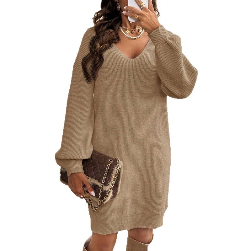 European and American autumn and winter new designer loose knit V-neck bow long sleeved multifunctional pullover women's dress