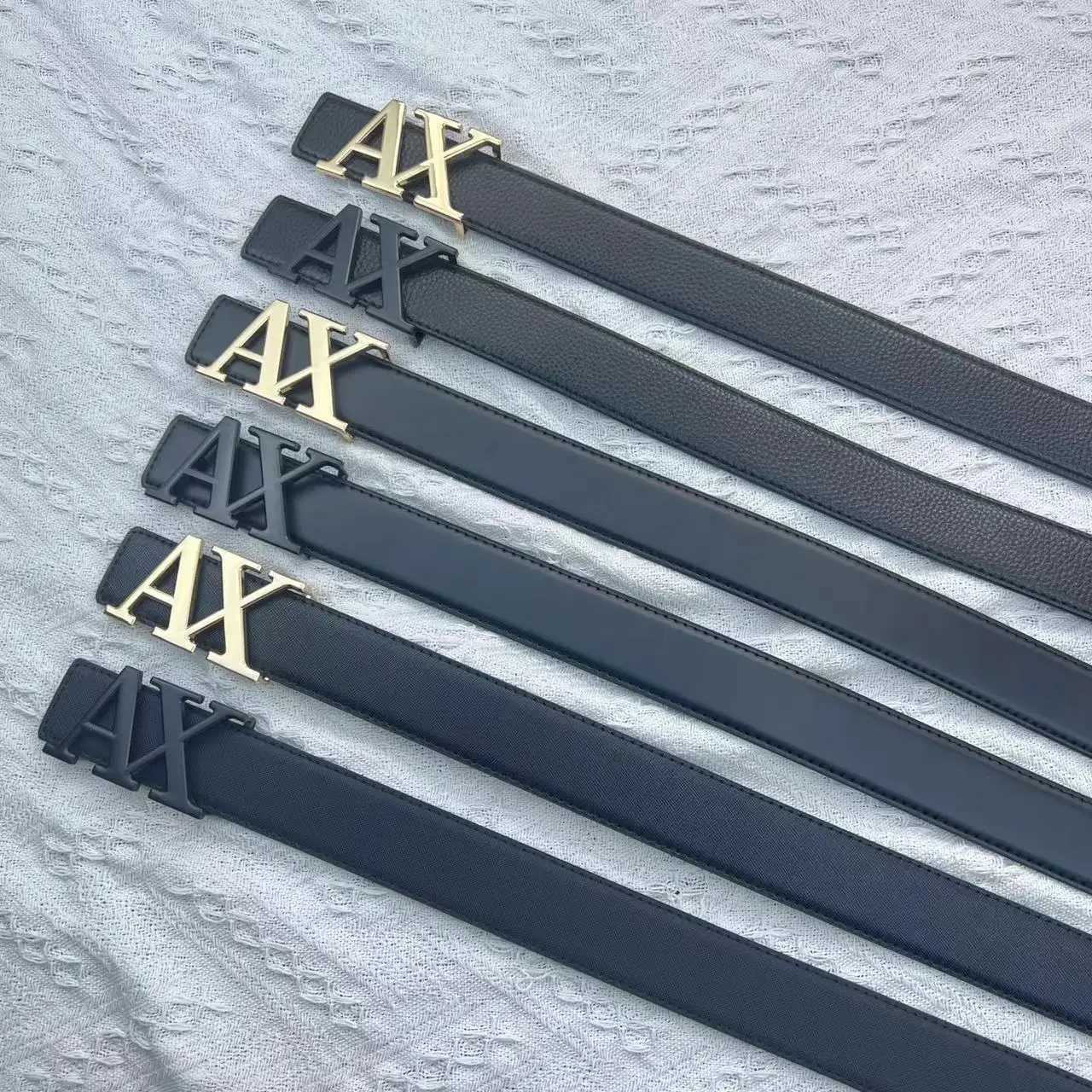 2025 New Crossborder Mens Belt Letter AX Buckle Waistband 38cm Fashionable Plain Weave Lychee Pattern Simple Versatile Belt W251024