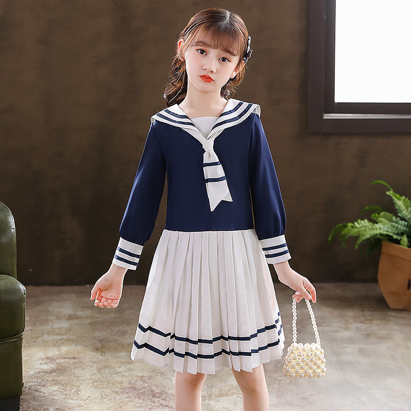 Children's designer fashionable winter new Korean style cute girl long sleeved sweater navy collar uniform