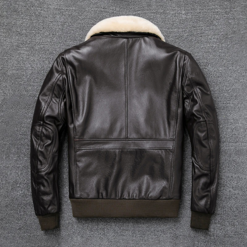 Air Force Flight Jacket Fur Collar Genuine Top Layer Cow Leather Jacket Men Black Brown Cow Coat Mens Winter Jacket 251023