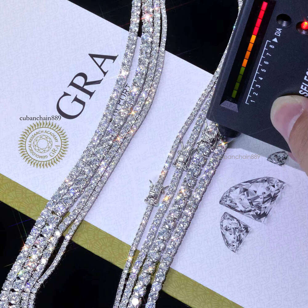 Hip-Hop Jewelry Sier VVS Silicon Stone Necklace 2/3/4mm Iced Tennis Chain Passed Testing