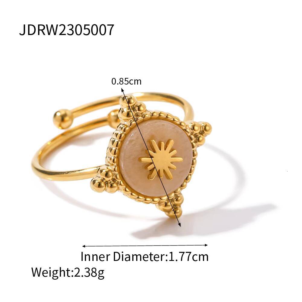 Wholesale French Retro Simple Fashion 18k Gold Stainless Steel Rose Quartz Disc Star Ring Jewelry