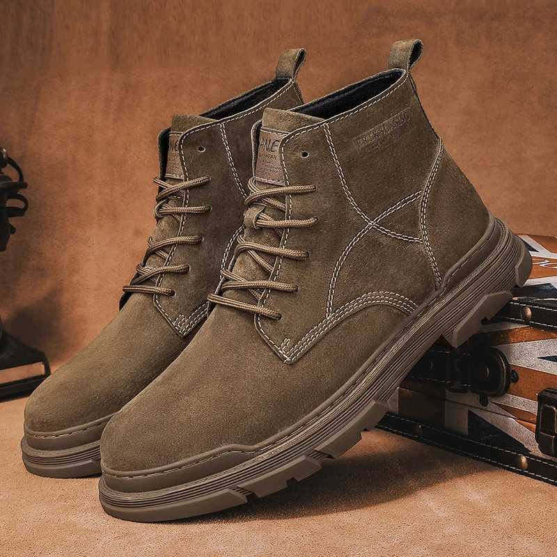 Classic Leather Mens Ankle Boots Outdoor Man High Top Shoes Hotselling Hiking Boots Comfy Male Casual Botas Treking Footwear W251024