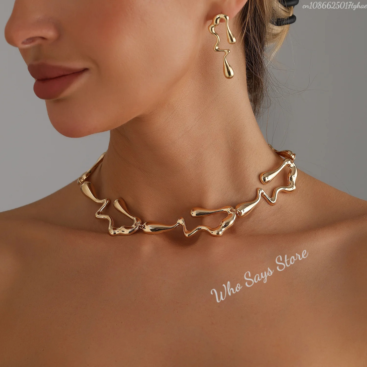 Elegant Irregular Wave Torques Necklaces for Women Trendy Punk Gold Color Chokers Clavicle Chain Wedding Party Jewelry 251016