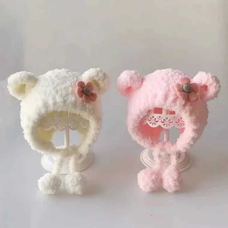 Baby cute hat winter thickened coldproof warm scarf 036 months little princess velvet hat ear protection hatL251024