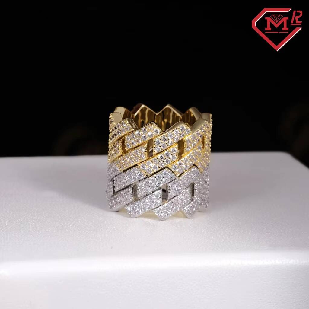 Wholesale Moissanite Ring Mens Stackable Iced Out Hip Hop 14mm 925 Silver Jewelry Vvs Moissanite Cuban Ring