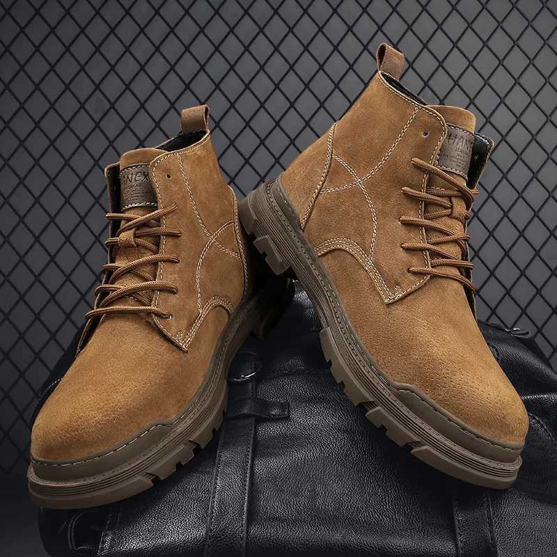Classic Leather Mens Ankle Boots Outdoor Man High Top Shoes Hotselling Hiking Boots Comfy Male Casual Botas Treking Footwear W251024