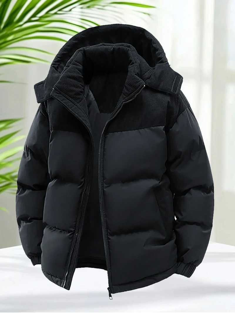 Mens Winter Puffer Jacket Cotton Padded Warm Hooded Windbreaker Coat Outdoor Casual Thick Parka for Cold Weather Streetwear Z251024