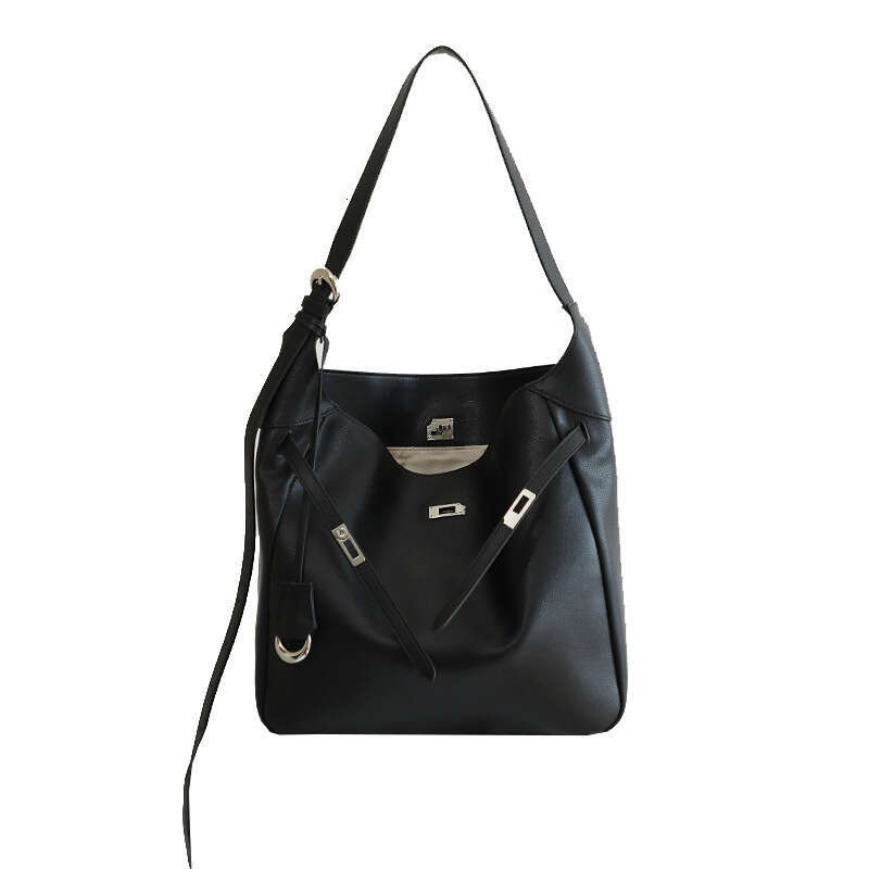 Long Term Practicality Cowhide Large Capacity Underarm Belt Buckle Crossbody Bucket Tote Bag High Quality