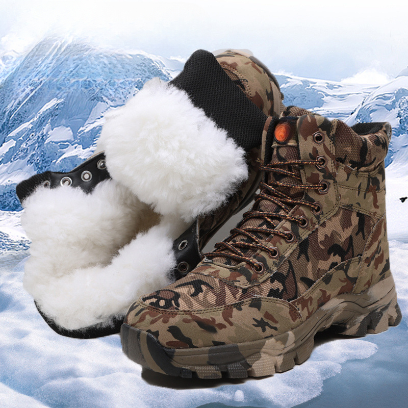 Winter Extra Thick Camouflage Combat Boots Cold Proof Degrees Cotton Shoes Thickened Wool Snow Boots Men s Outdoor Work Shoes