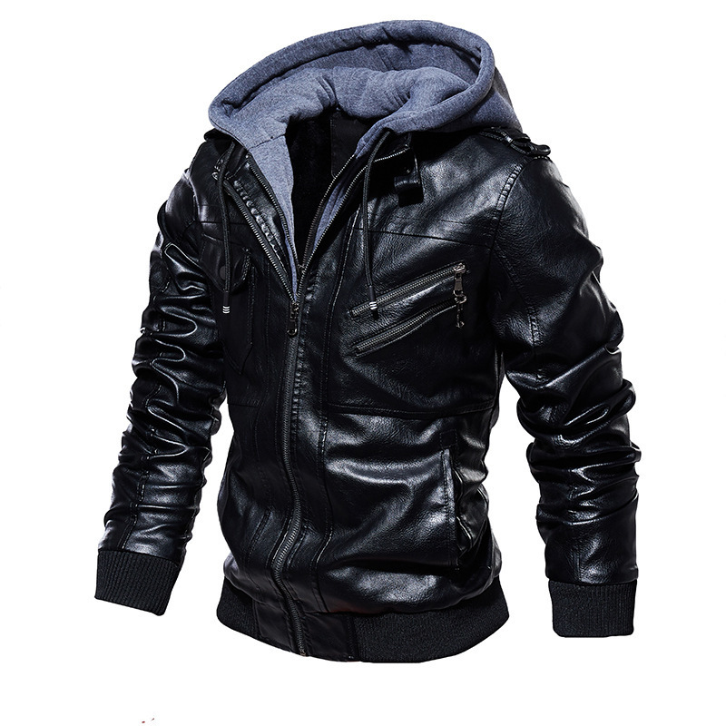 Men Leather Jacket pu leather jacket man Warm Autumn Winter Windbreaker Overcoat PU Biker Jacket Coat With Hood Fashion Casual Jacket Male Clothes