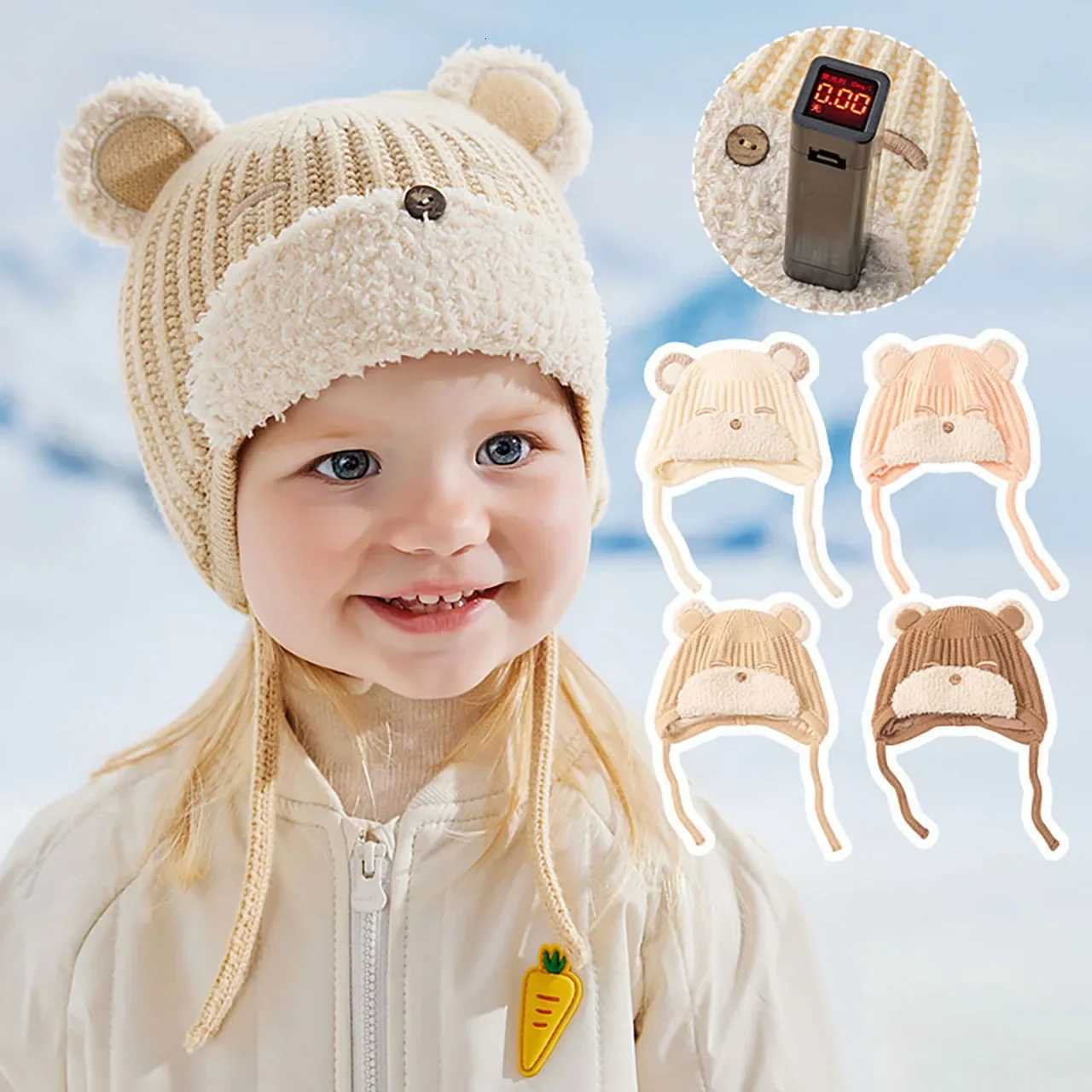 Cute Cartoon Bear Baby Hat Winter Thicken Warm Newborn Ear Protection Cap Boy Girl Outdoor Windproof Knitted HatsL251024
