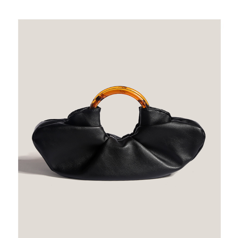 new Niche horn-shaped bag internet celebrity same style acrylic ring handbag women's pleated cloud bag clutch dumpling bag