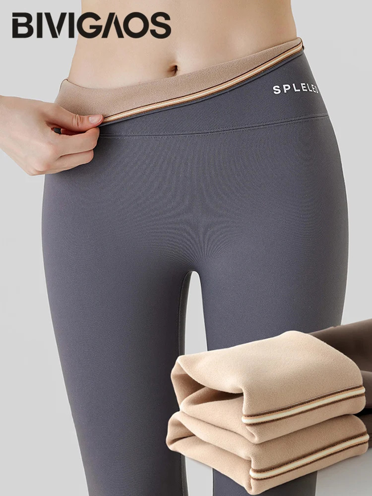 BIVIGAOS Autumn Rabbit Velvet Shark Leggings Women High Waist Thin Fleece Warm Leggings Winter Seamless Sport Casual Legging 251018