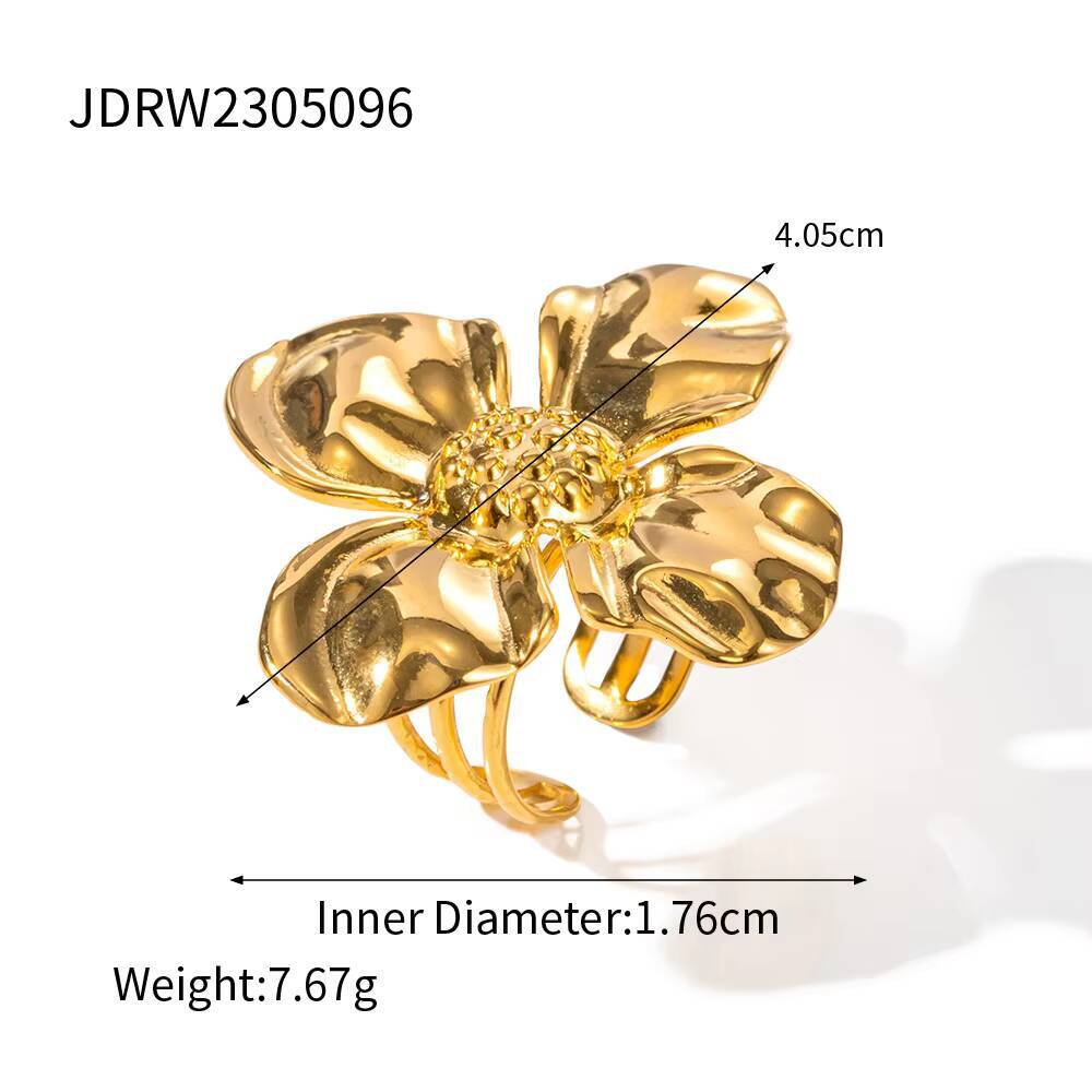 Factory Direct Sales Niche 18k Gold Stainless Steel 4 Flower Piece Petal Ring Fashion Jewelry