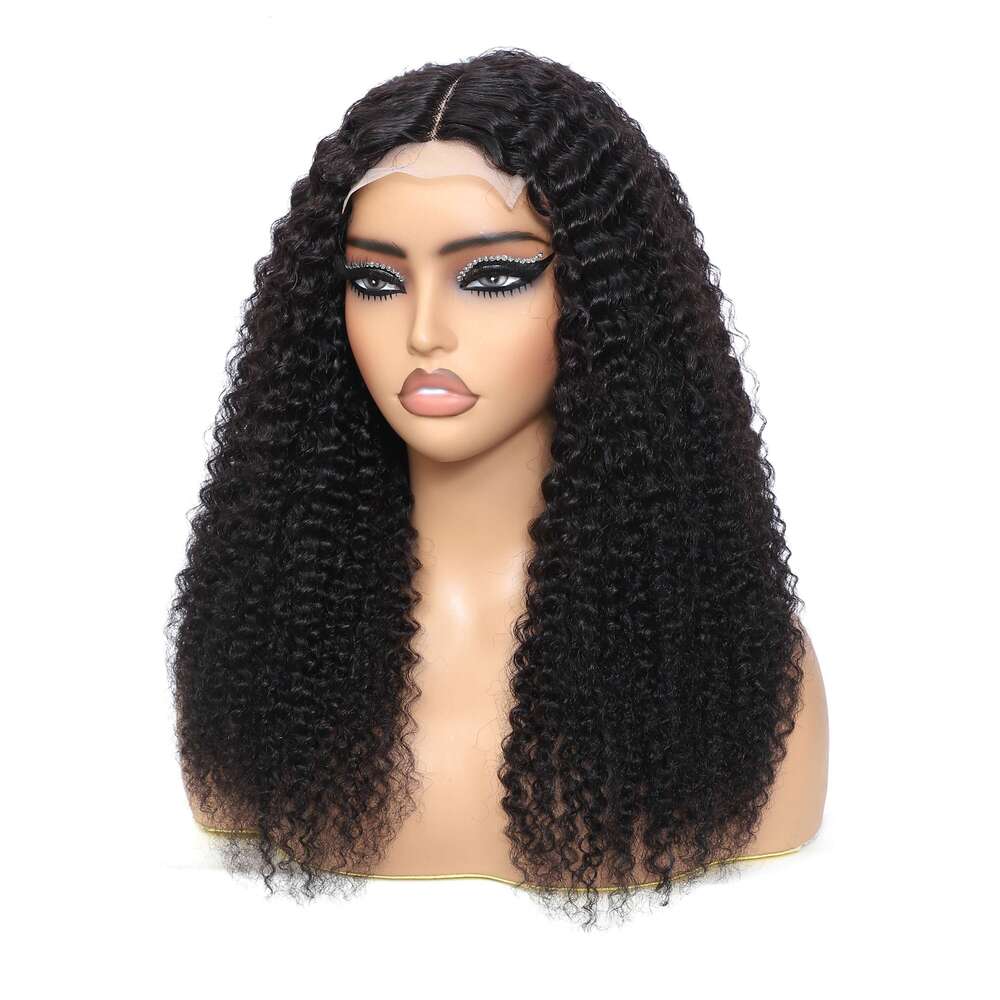 Front Human 4x4x1 Lace Closure 180% Density Kinky Curly Wigs with Brazilian Remy Unprocessed Virgin Hair Wig Natural Color