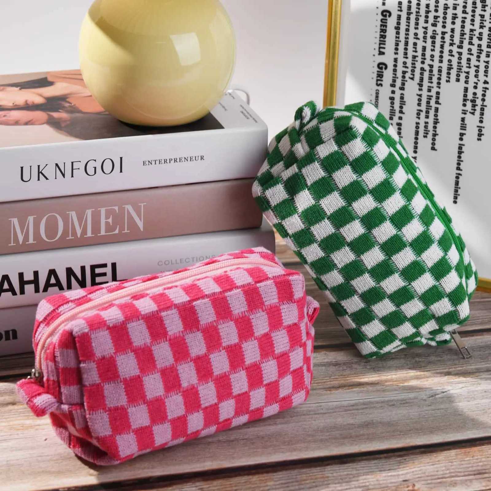Large Checkerboard Makeup Bag Women Girls Portable Travel Essential Pouch Purse Toiletry Bag Organizer Storage Pencil CaseT251024
