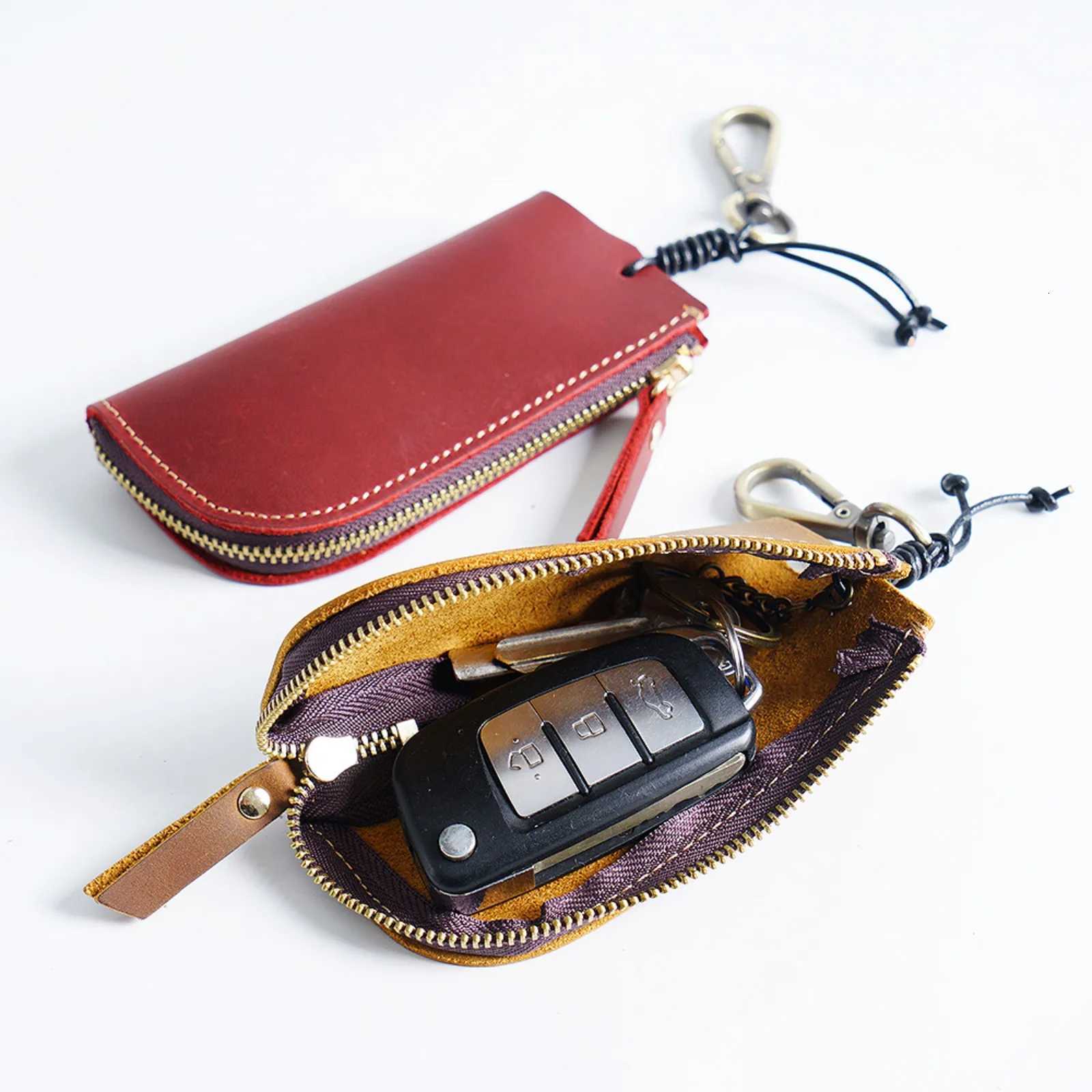 Genuine Leather Keychain Key Holder Vintage Keys Organizer Pouch Car Key Case Small Housekeeper Key Case Bag for Women Men Z251023