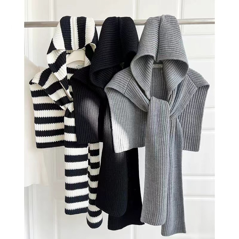 Outdoor Warm for Women, Autumn and Winter, Face-Slimming Shawl Scarf, Fashionable Casual Versatile Knitted Hat