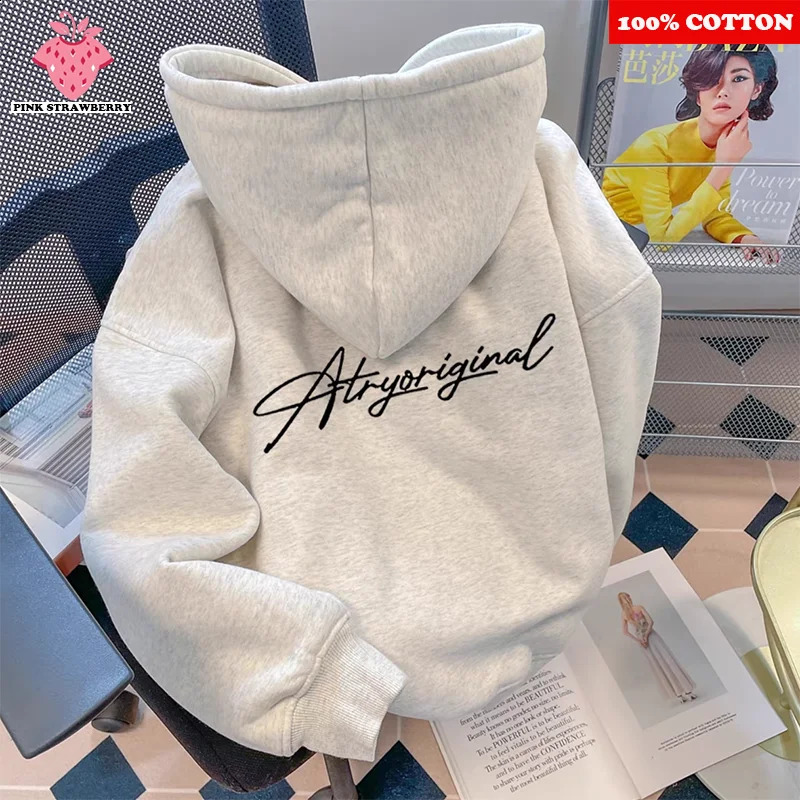 White Gray Letter Print Hooded Hoodie Men Women Autumn Winter 2025 Fashion Loose Casual Y2K Tops Cotton Warm Sweatshirt 251018